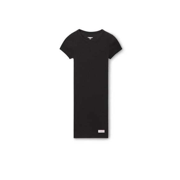 Alexander Wang Dress Women's Large Black Micro Ribbed Short Sleeve Crewneck Mini - Picture 1 of 7